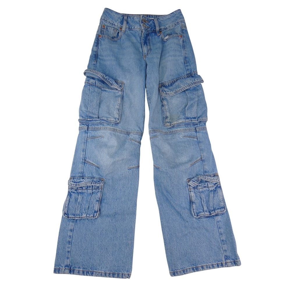Garage Denim Women Light Wash Blue Cargo Wide Leg Jeans Size 00 23 High Rise